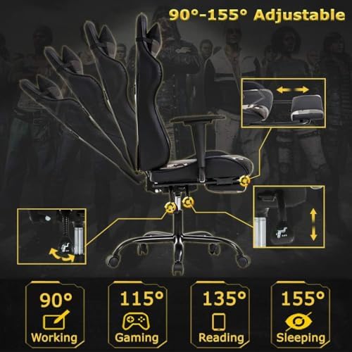 PC Gaming Chair with Footrest, Ergonomic Home Office Chair with Lumbar Support & Headrest Pillow, Camo