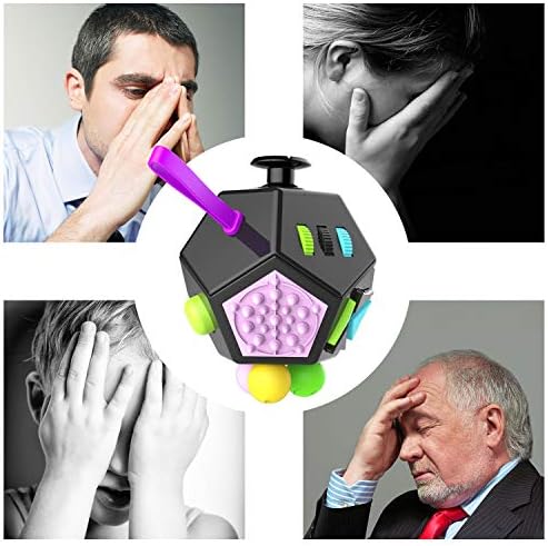 Fidget Dodecagon –12-Side Fidget Toys Cube Relieves Stress and Anxiety Anti Depression Travel Toy Stocking Stuffers for Kids Gifts for Children and Adults (B2 Black Colorful)