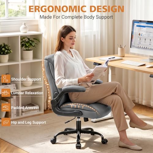 PU Leather Office Chair, Comfy Executive Chair with Flip-up Arms