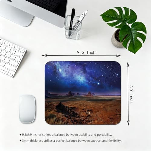 9.5x7.9 Inch Office/Gaming Mouse Pad, Starry Milky Way Over Monument Valley Western Desert Night Sky Galaxy, Cute Anti-Slip Mat for Desk Decor