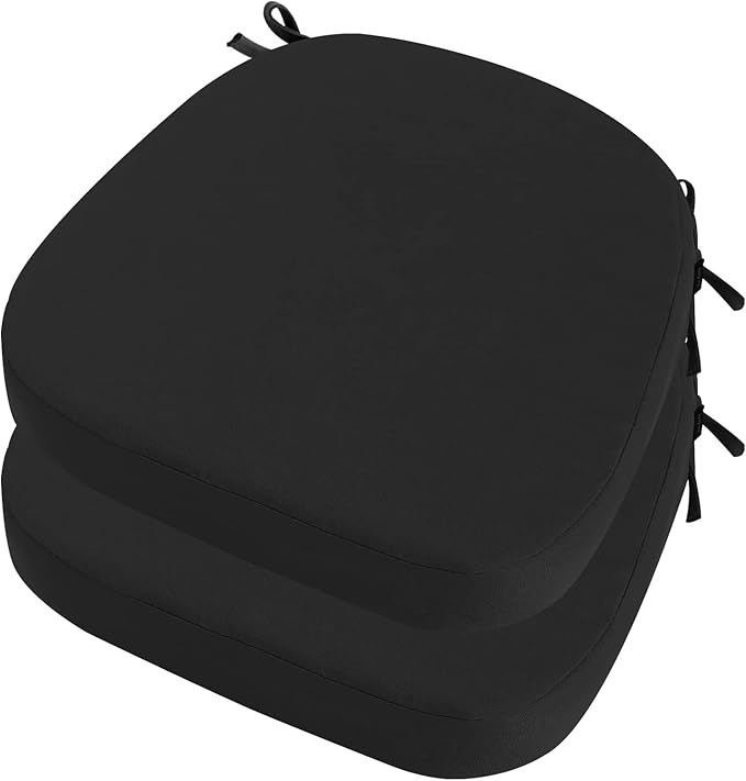 idee-home Outdoor Chair Cushions Set of 2, 19" x 19" Thick D-Shaped Patio Furniture Outdoor Seat Cushions Waterproof with Ties, Dining Pads