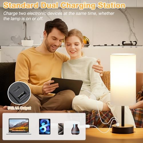 Dicoool Bedside Table Lamp for Bedroom - 3-Way Dimmable Touch Lamp, USB A+C