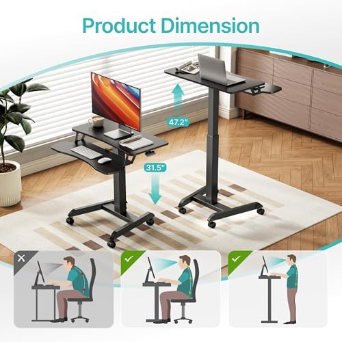 PEGZONE 31.5' Mobile Desk Workstation with Keyboard Tray, for Podium, Black