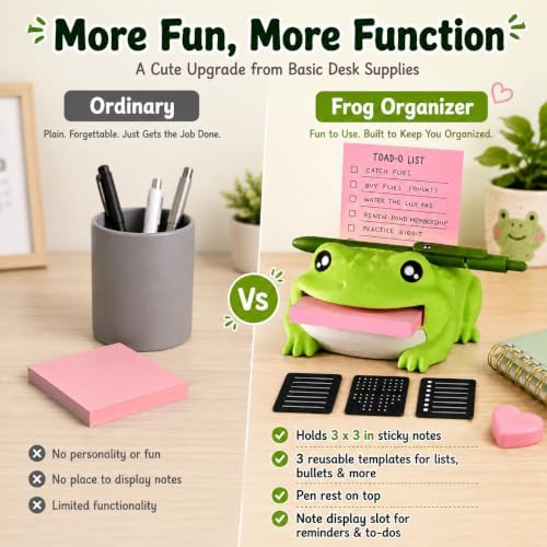 Note Toad Desk Organizer Sticky Note Holder – Frog Shaped Sticky Note Stencil and Holder with 3 Writing Guides, Creative Sticky Note Dispenser for Desk，Mint Hippo