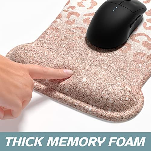 ITNRSIIET Mouse Pad Wrist Support Keyboard Wrist Rest Pad Ergonomic Mousepad Non-Slip Memory Foam Keyboard Pad Easy Typing Pain Relief Perfect for PC Laptop Gaming Office, Rose Gold Leopard Print