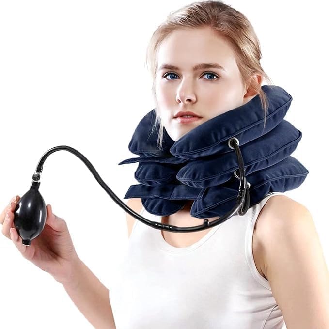 Neck Stretcher, Neck Traction Device, Cervical Traction Device for Neck Pain Relief, Neck Brace Adjustable Inflatable Neck Stretcher, Neck Decompression Devices Home Use (Dark Blue)