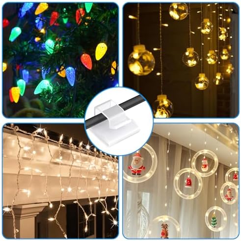 30 Pcs Adhesive Cable Clips for Cord Management Under Desk Nightstand Phone PC Charger Plug Speaker TV Cord Holder Keeper Hook Wall Wire Organizer Car Dash Cam Ethernet Christmas Light (Clear, Small)