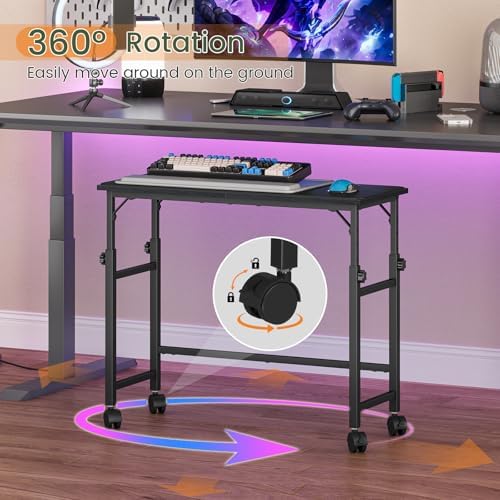 Snughome Mobile Keyboard Tray with Mouse Pad, Height Adjustment 21.6"-31.1", Keyboard Standing Desk, Rolling Under-Desk Extender with Lockable Casters, Desk Accessories for Home Office, Black