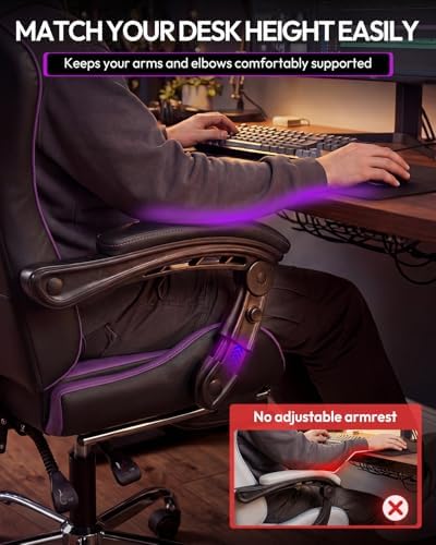 Dowinx Ergonomic Gaming Chair with Footrest & Massage Lumbar, 2D-Linkage Armrests for Computer Chair 330lbs with Headrest Pillow for Office, Home, Streaming and Long Gaming Sessions, Fabric Purple
