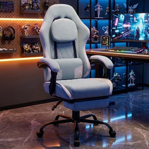 Shintenchi Gaming Chair, Ergonomic Office Chair with Footrest, Lumbar Support and Linkage Armrests, Swive Home Video Game Chairs for Adults, Blue