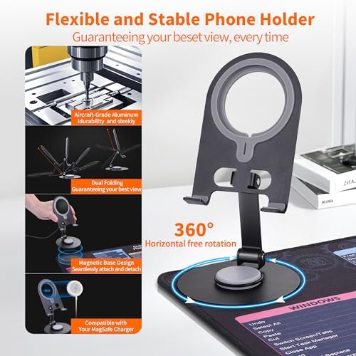 Office Pro Shortcuts Mouse Pad with Magnetic Wireless Charger & Holder Large Desk Mat with Keyboard Shortcuts with 15W Fast Qi Wireless Charging Compatible with iPhone Samsung Smartphones