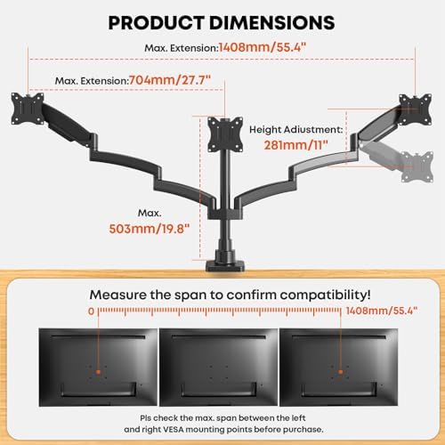 PUTORSEN Triple Monitor Mount for 17-32'' Screens, 22 lbs/arm