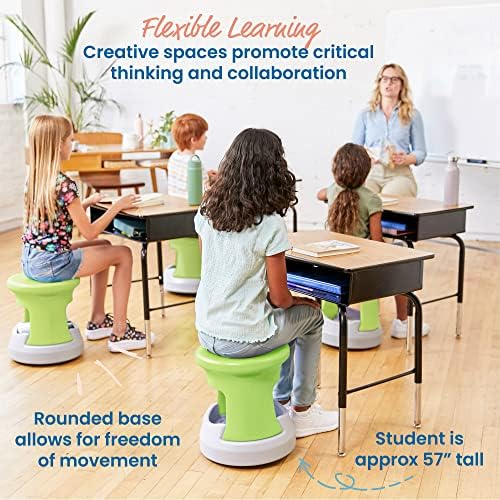 ECR4Kids Active Storage Wobble Stool, 15in Seat Height, Childrens Furniture, Lime Green/Light Grey