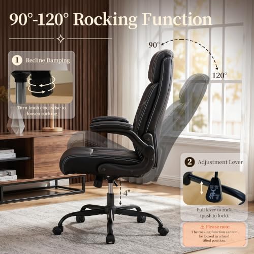 Office Chair, Leather Ergonomic Computer Desk Chair with Rocking
