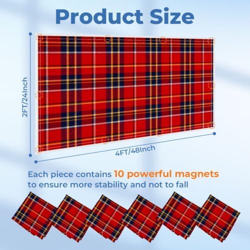6 Pcs Fluorescent Light Covers for Ceiling Lights check plaid blue red yellow Magnetic Light Filters Decorative for Classroom Office Hospital Home 4x2 Ft