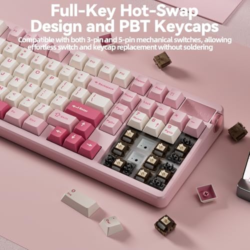 LEOBOG A98 Wireless Mechanical Pink Creamy Keyboard with Number Pad Knob