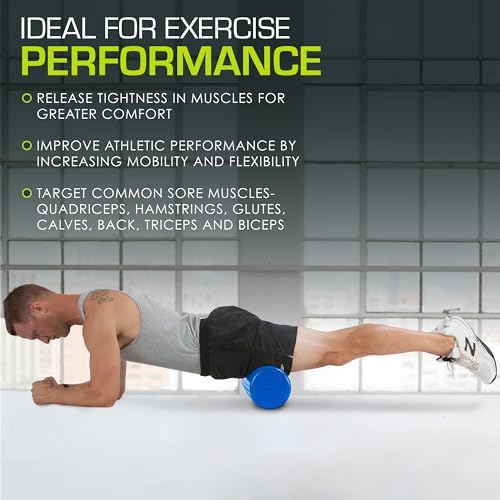 ProsourceFit High Density Foam Rollers 12 - inches long, Firm Full Body Athletic Massager for Back Stretching, Yoga, Pilates, Post Workout Trigger Point Release, Blue