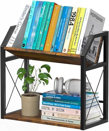 Desktop Bookshelf, Wooden Desk Shelf Organizer, Brown