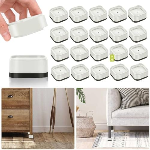 20 Pack Furniture Risers 1 Inch, Adjustable Bed Risers Heavy Duty for Table Desk Couch Chair Sofa Cabinet Bed Legs Dorm, Square Stackable Bed Raisers Blocks Lift Height 1", 2" or 3", White