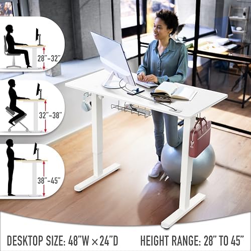 SHW 48-Inch Electric Height Adjustable Standing Desk w/Drawer, White