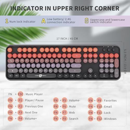 Orange Wireless Keyboard and Mouse Combo,Retro Round Keys, for PC Laptop