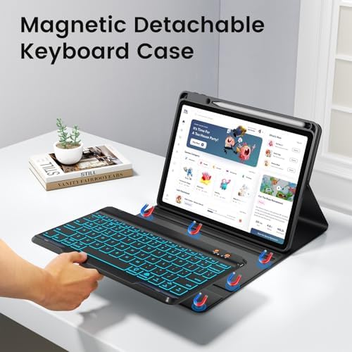Keyboard Case for iPad Air 11" M4 2026/ M3 2025/ M2 2024, Air 5th/4th Generation 10.9", Case with Keyboard for iPad Pro 4th/3rd/2nd/1st Gen 11 Inch, 7 Backlit Detachable Folio Cover with Pencil Holder