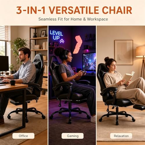 Ergonomic Gaming Chair with Footrest Lumbar Support, Home Office Game Desk
