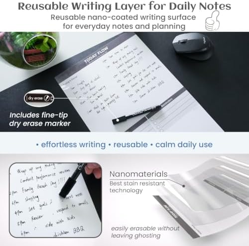 Leather Desk Pad Protector, Large Office Faux Leather Desk Mat, Non-Slip Large Mouse Pad, Flexible Desktop Dry Erase Planning Sheets Included - 16"x34" Obsidian Black