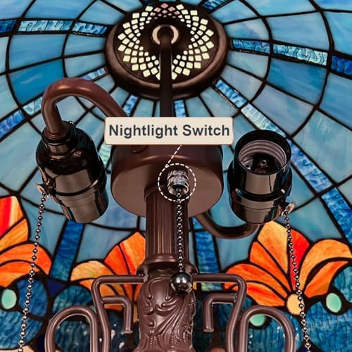 Tiffany Lamp 3-Lights Blue Stained Glass Table Lamp for Living Room