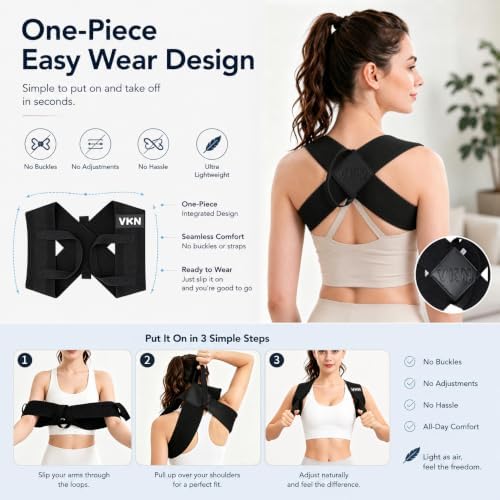 VKN Posture Corrector for Men and Women One-Piece Back Brace Exercise(XL)