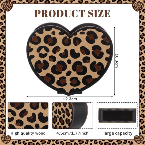 Tenceur Leopard Print Heart Holder for Desk Large Capacity heart Wood Pencil Holder Coquette Supplies Desk Organizer Cute Teacher Office Decor Makeup Brush Holders Back to School Gift for Girls Women