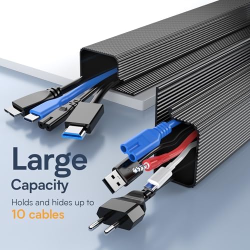 Delamu 6 Pack Safe & Tidy Black Cable Management Solution - Protect Kids & Pets with Home Office Cable Management Under Desk, Cable Organizer, Cable Management Kit, Cord Organizer for Desk, 15.7in x 6