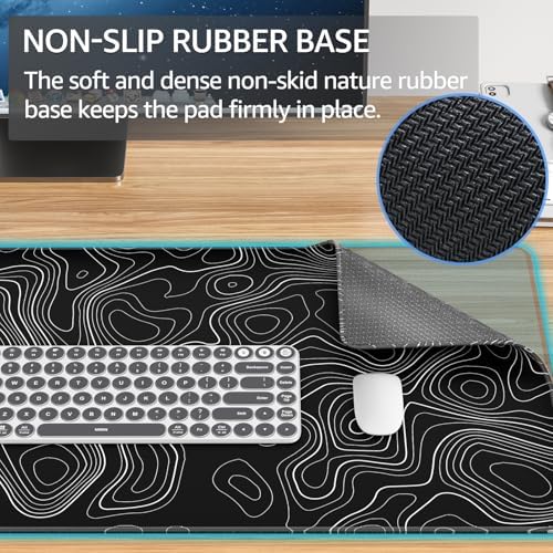 KTRIO Large Gaming Mouse Pad, 31.5 x 15.7 in, Black Topographic, XXL