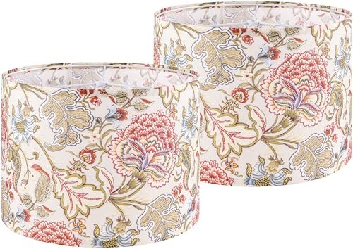 GO&SO Lamp Shades Set of 2,13" D x 10" H,Multicolored Floral Drum Shade