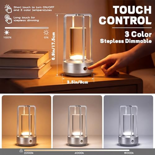 6 Pcs Portable Metal Table Lamps Bulk Cordless Table Lights Rechargeable