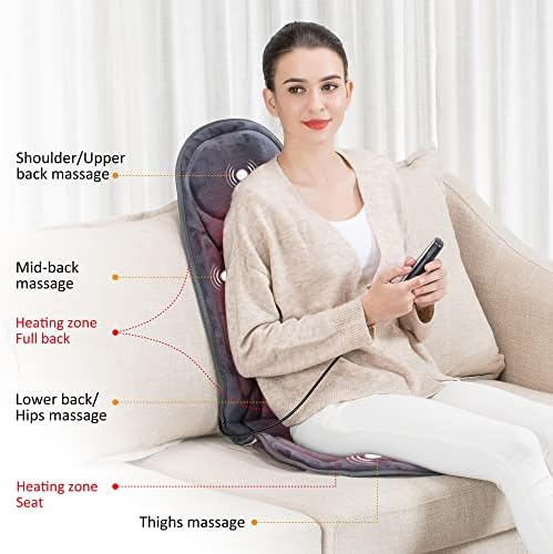 Snailax Back Massager with Heat, Vibration Massage Seat Cushion with 6 Vibrating Motors and 2 Heat Levels, Massage Chair Pad for Home Office use, Gifts for Women, Men