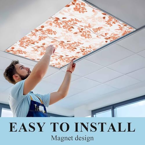 Orange Flower Magnetic Fluorescent Light Covers for Ceiling Lights 2 x 4 Feet,Flower Floral Botanical Spring Summer Office Classroom Kitchen Drop Ceiling Light Covers Lighting Filters Shade 4 Packs