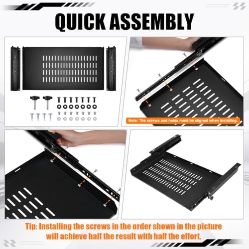 Sliding Under Desk Laptop Mount Shelf with Air Vents 21'' W x 12'' D Metal Under Desk Slide Out Tray Laptop Storage Tray for Home Office Standing Desks Workstations Cabinet Gaming