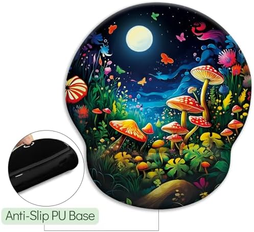 LIMKRIAN Mushroom Ergonomic Mouse Pad with Gel Wrist Rest, 9.8 x 8.6 in