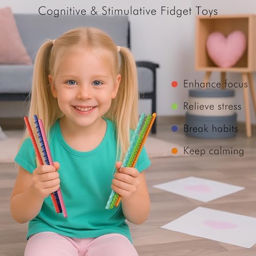 Sensory Fidget Toys for Kids Adults,12PCS Flexible Fidget Sticks for Stress Anxiety Autistic ADHD, Calm Down Travel Airplane Classroom Students Prizes Toys, Stocking Stuffers for Teens Boys Girls