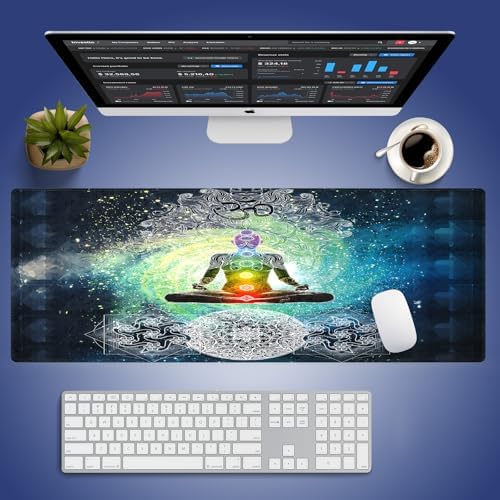 Yoga Mandala Large Mouse Pad, Zen Meditation Hippie Style Chakra Desk Mat