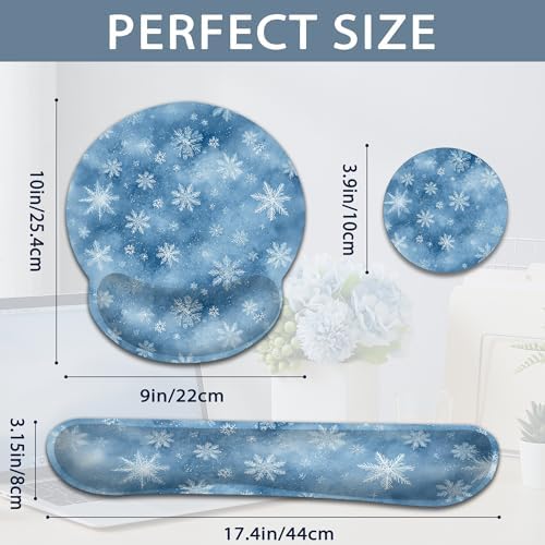 Snowflakes Ergonomic Memory Foam Wrist Rest Set for Keyboard and Mouse,Winter Christmas Supportive Mouse Pad with Non Slip Base for Office Work and Gaming