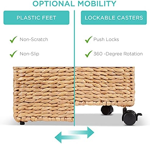 Best Choice Products Handwoven Water Hyacinth Rolling Filing Cabinet, Mobile File Organizer for Hanging Folders W/Lid and Locking Wheels For Home or Office – Natural