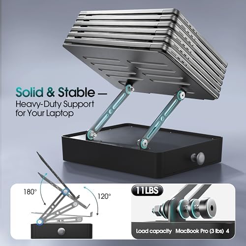Laptop Stand with Storage Drawer, Heavy-Duty Metal Laptop Riser for Desk