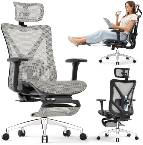 GABRYLLY Ergonomic Office Chair with Adjustable Lumbar Support, 3D Armrests & Headrest, 135° Reclining Chair with Footrest & Large Steel Base,300LBS Swivel Desk Chair(GYMN01-AM)