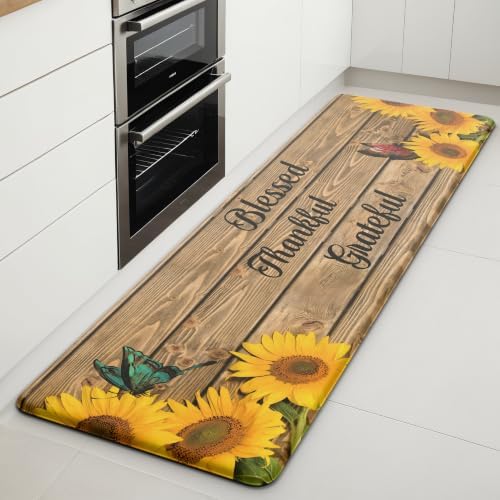 Farmhouse Sunflower Kitchen Decor Mat, Extra Long Anti Fatigue Mat