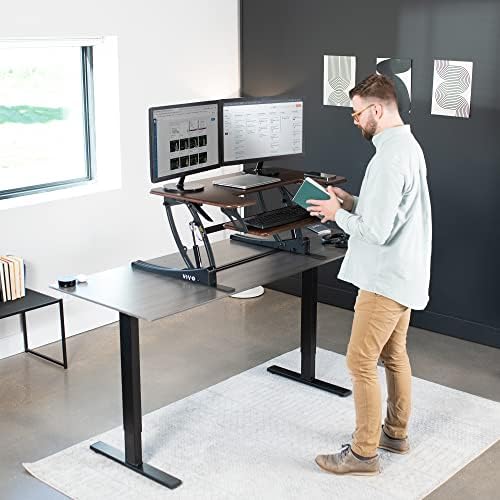 VIVO Dark Walnut 36 inch Standing Desk Converter, DESK-V000VD