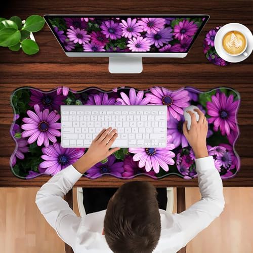 Mouse Pad with Wrist Support + Desk Mat + Coaster 3 in 1 Set, XL Large Gaming Mousepad Ergonomic Mouse Pads for Desk Computer Laptop Office,African Daisy
