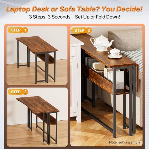 Huuger Folding Desk with Storage Shelf, 47.2 Inch Foldable Computer Table
