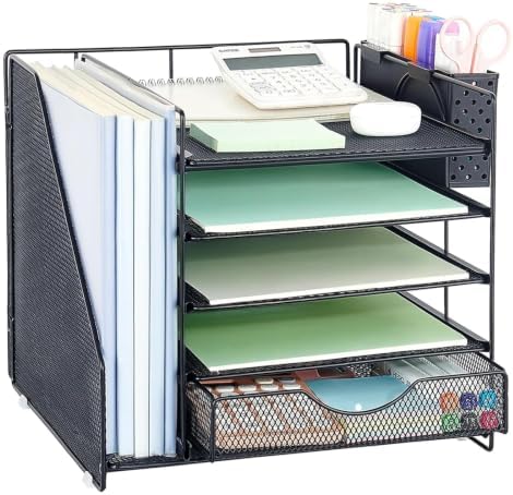 5-Tier Desk Organizer with Drawer and Pen Holder, Black